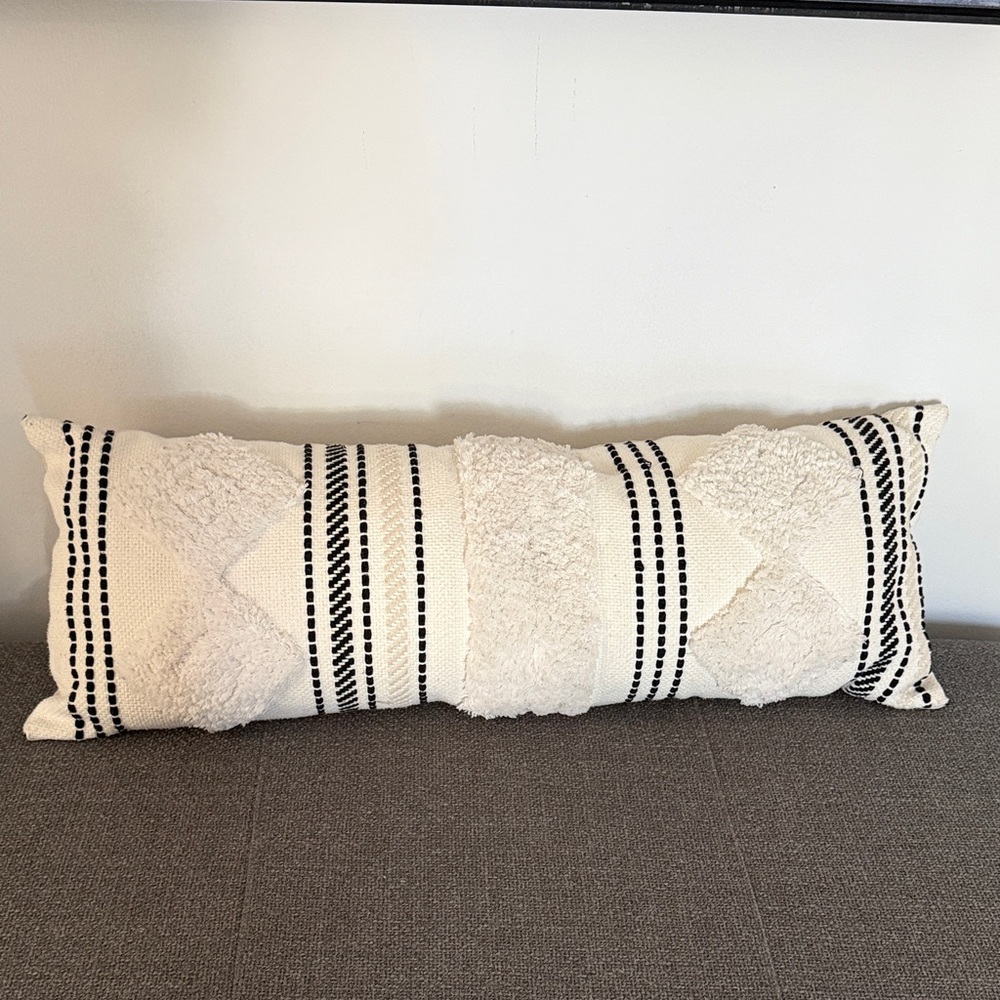 Cream, white and black boho Lumbar Pillow 33” length 12” height